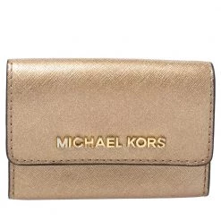 Michael Kors Metallic Gold Leather Flap Card Holder For Women
