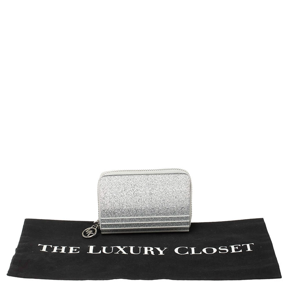 Michael Kors Silver Glitter Acrylic Za Barbara Zip Around Coin Purse For Women - Image 8