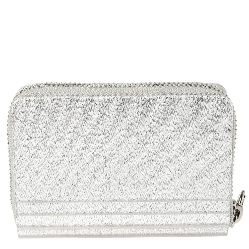 Michael Kors Silver Glitter Acrylic Za Barbara Zip Around Coin Purse For Women - Image 4