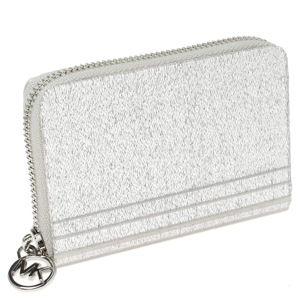 Michael Kors Silver Glitter Acrylic Za Barbara Zip Around Coin Purse For Women - Image 3