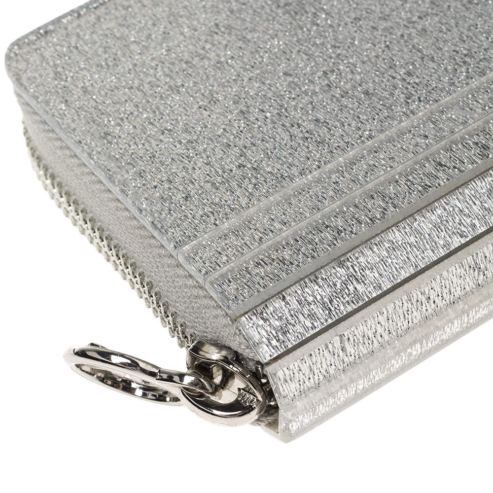 Michael Kors Silver Glitter Acrylic Za Barbara Zip Around Coin Purse For Women - Image 9