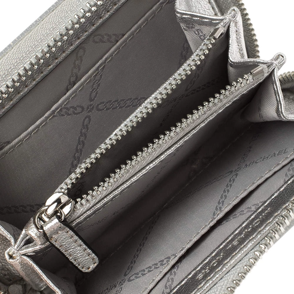 Michael Kors Silver Glitter Acrylic Za Barbara Zip Around Coin Purse For Women - Image 2