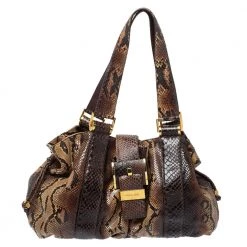 Michael Kors Brown Python Rehearsal Drawstring Shoulder Bag For Women