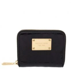 Michael Kors Black Patent Leather Zip Around Wallet For Women
