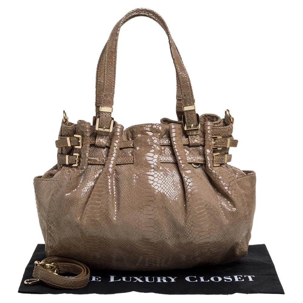 MICHAEL Michael Kors Beige Python Effect Patent Leather Buckle Strap Shoulder Bag For Women - Image 10