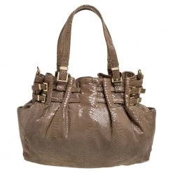 MICHAEL Michael Kors Beige Python Effect Patent Leather Buckle Strap Shoulder Bag For Women