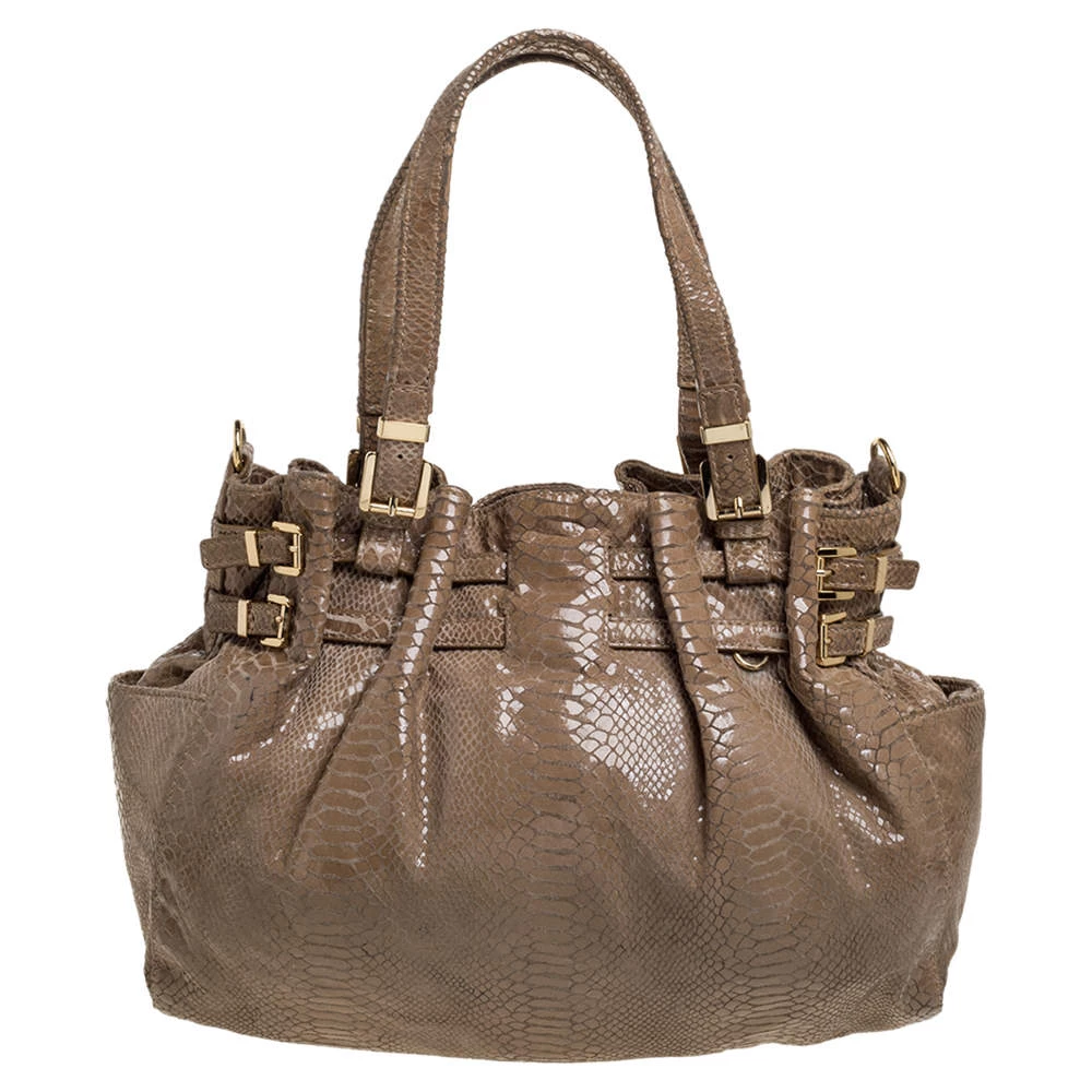 MICHAEL Michael Kors Beige Python Effect Patent Leather Buckle Strap Shoulder Bag For Women