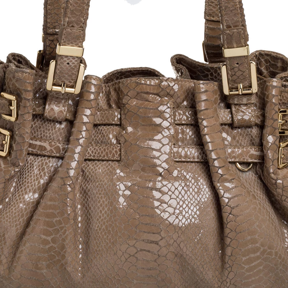 MICHAEL Michael Kors Beige Python Effect Patent Leather Buckle Strap Shoulder Bag For Women - Image 5