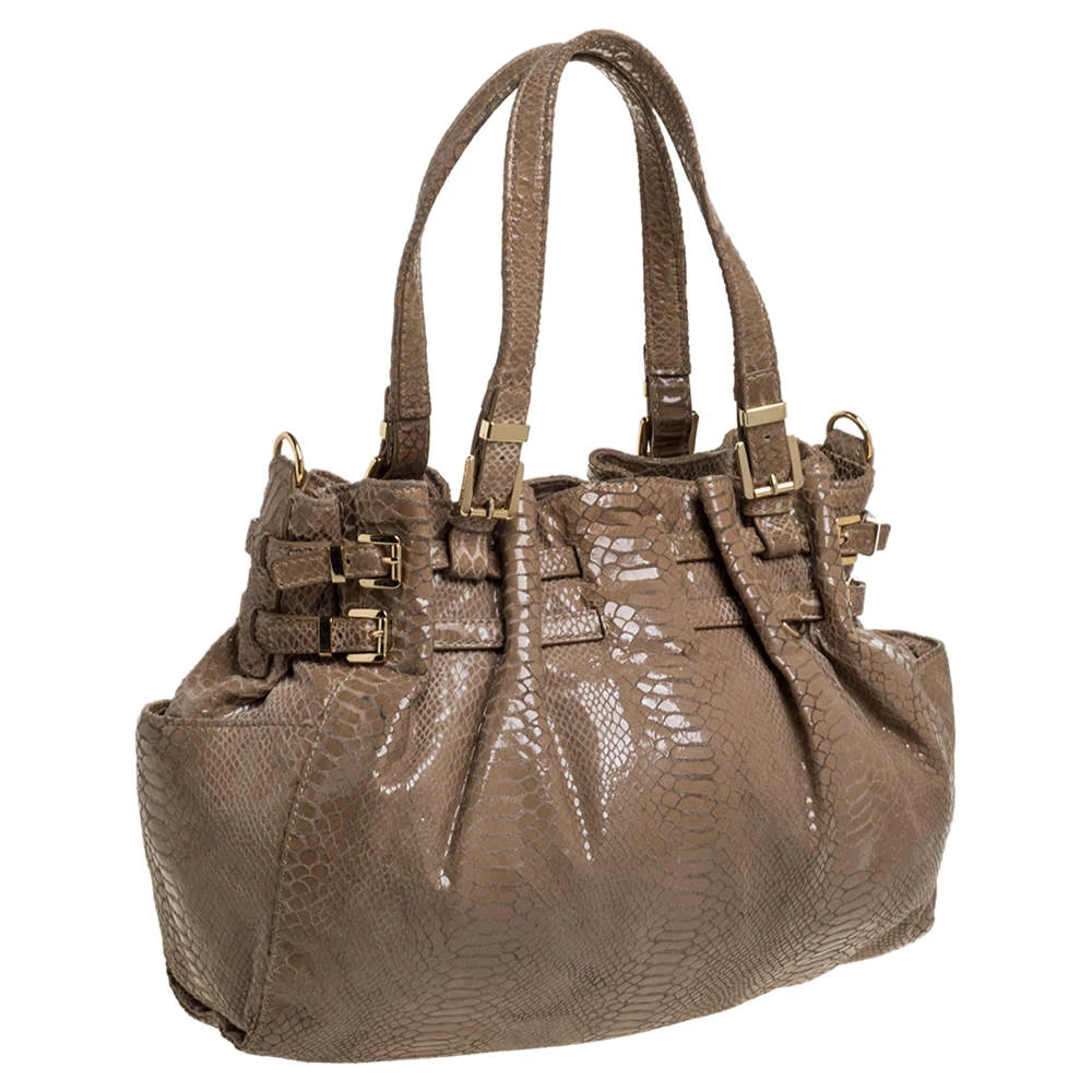 MICHAEL Michael Kors Beige Python Effect Patent Leather Buckle Strap Shoulder Bag For Women - Image 3