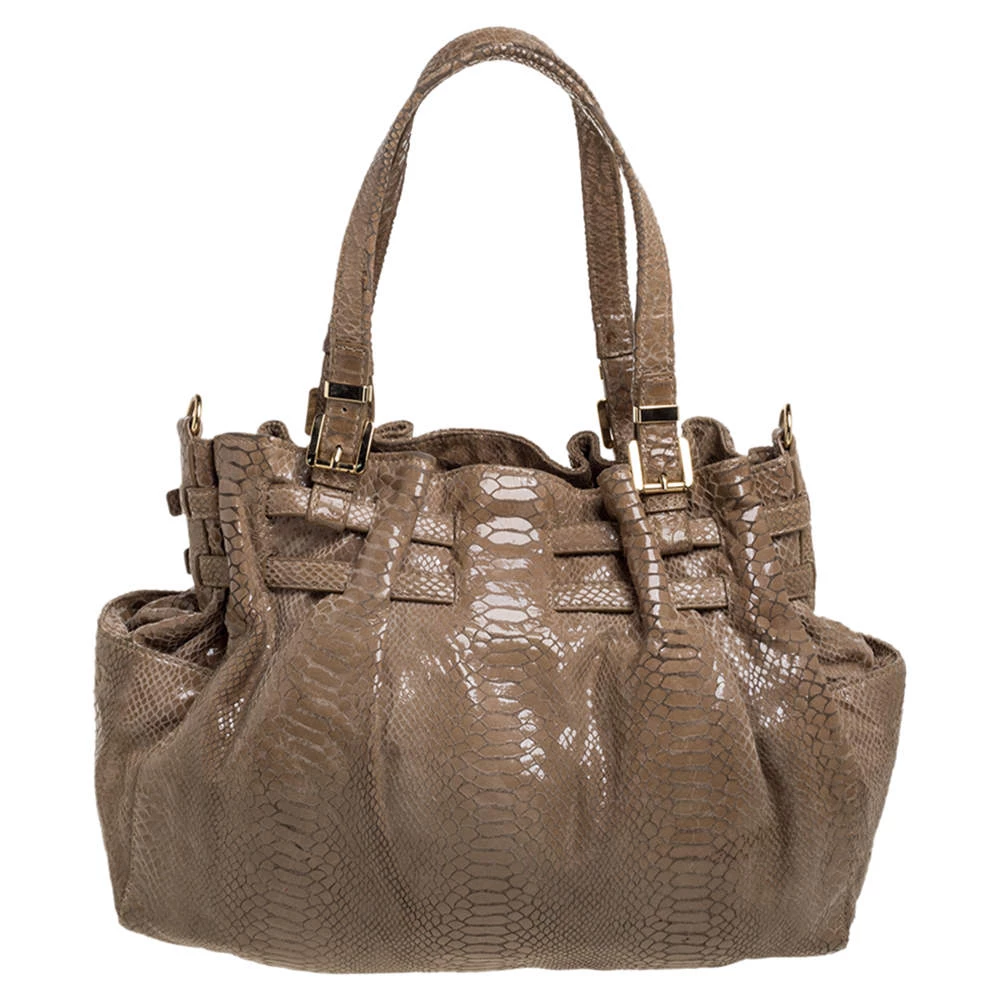 MICHAEL Michael Kors Beige Python Effect Patent Leather Buckle Strap Shoulder Bag For Women - Image 4