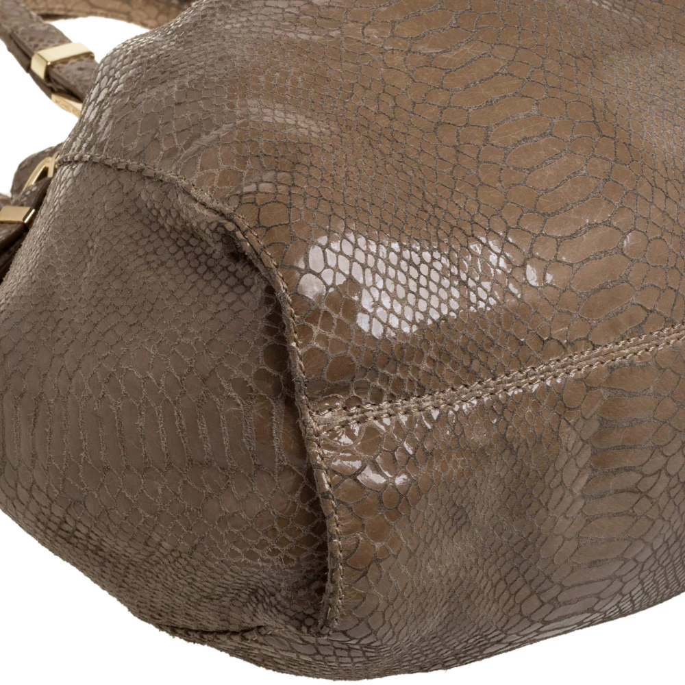 MICHAEL Michael Kors Beige Python Effect Patent Leather Buckle Strap Shoulder Bag For Women - Image 11