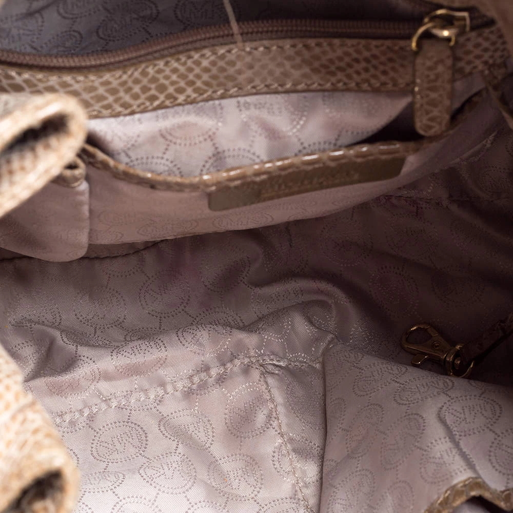 MICHAEL Michael Kors Beige Python Effect Patent Leather Buckle Strap Shoulder Bag For Women - Image 7