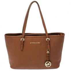 Michael Kors Brown Saffiano Leather Jet Set Middle Zip Tote For Women