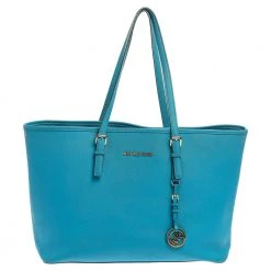 MICHAEL Michael Kors Blue Leather Medium Jet Set Tote For Women
