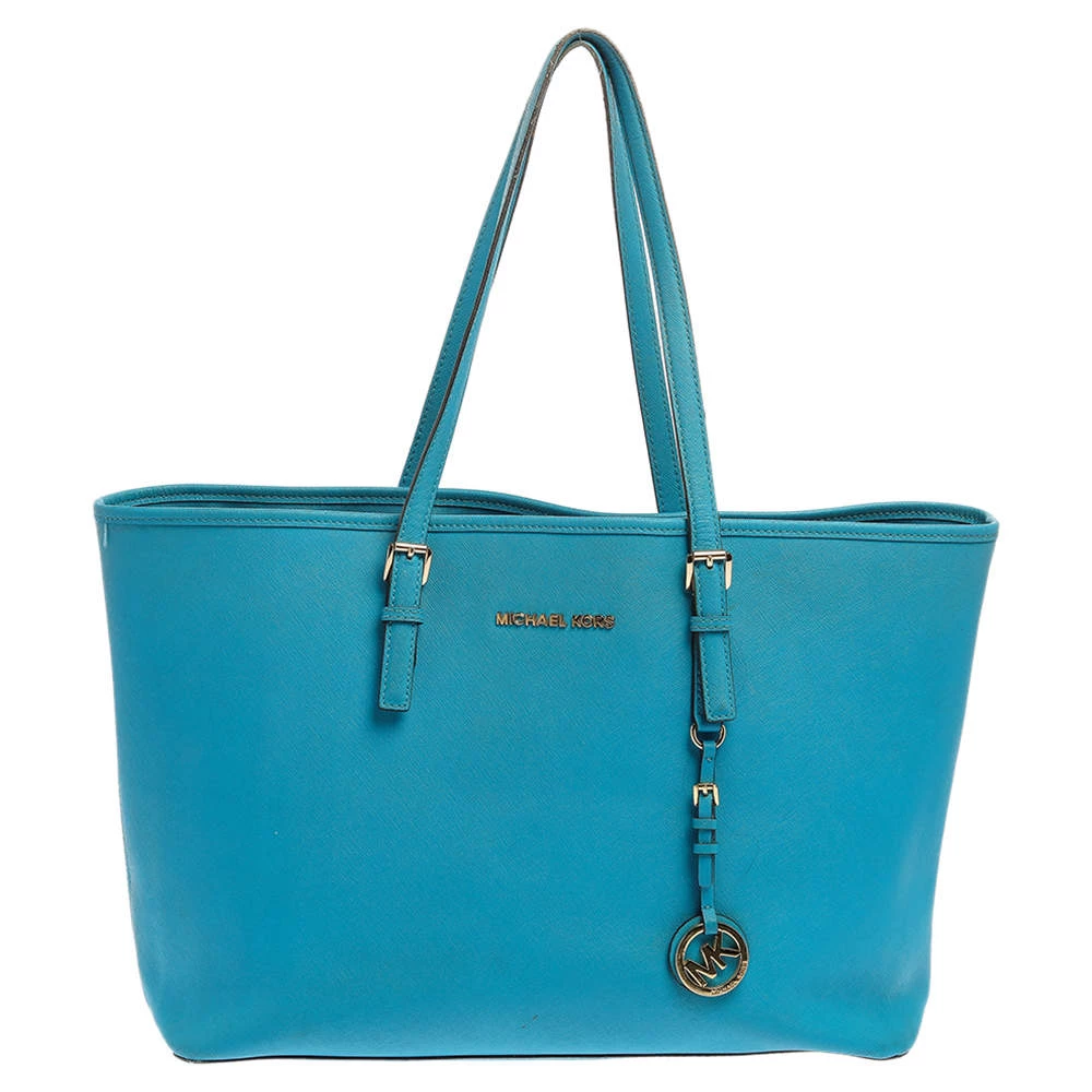 MICHAEL Michael Kors Blue Leather Medium Jet Set Tote For Women