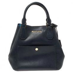 Michael Kors Navy Blue Leather Front Pocket Tote For Women