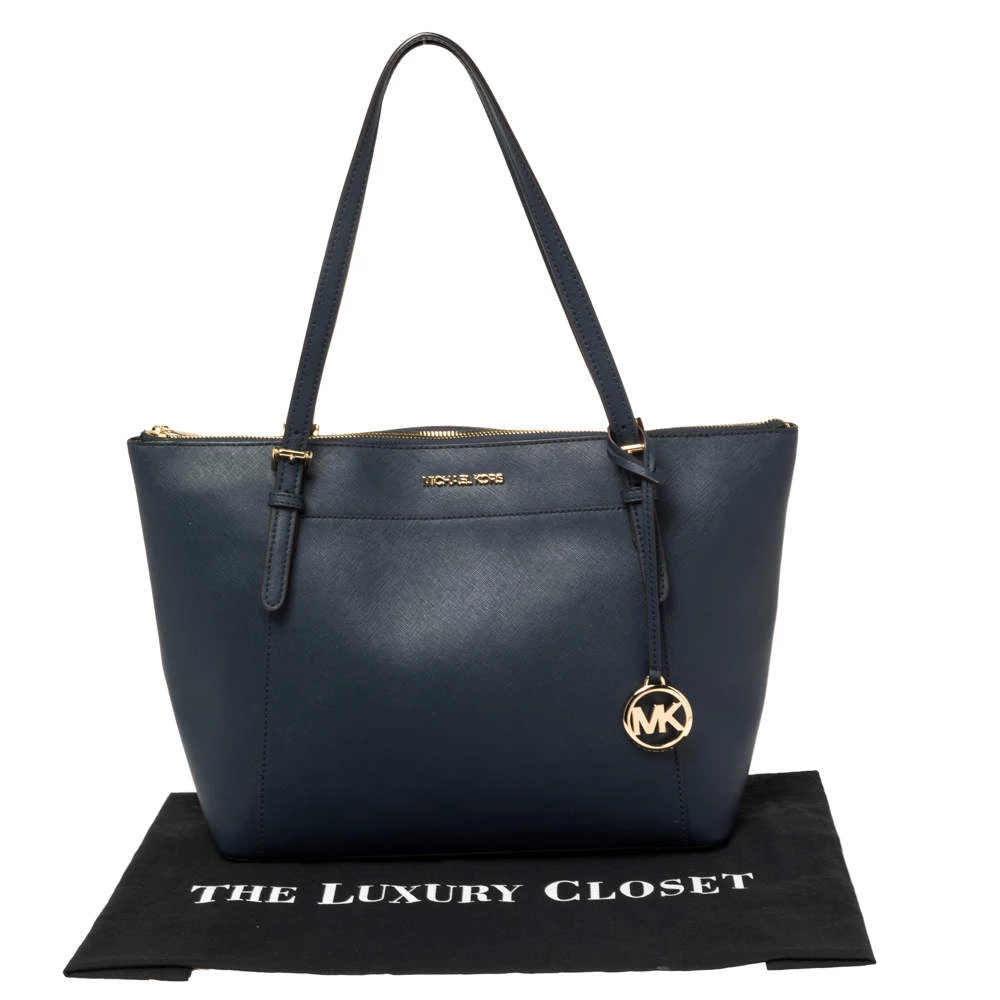 Michael Kors Blue Leather Large Voyager East/West Top Zip Tote For Women - Image 11