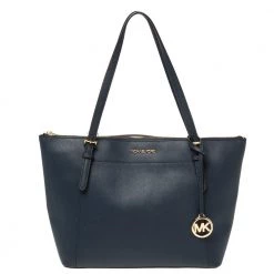 Michael Kors Blue Leather Large Voyager East/West Top Zip Tote For Women