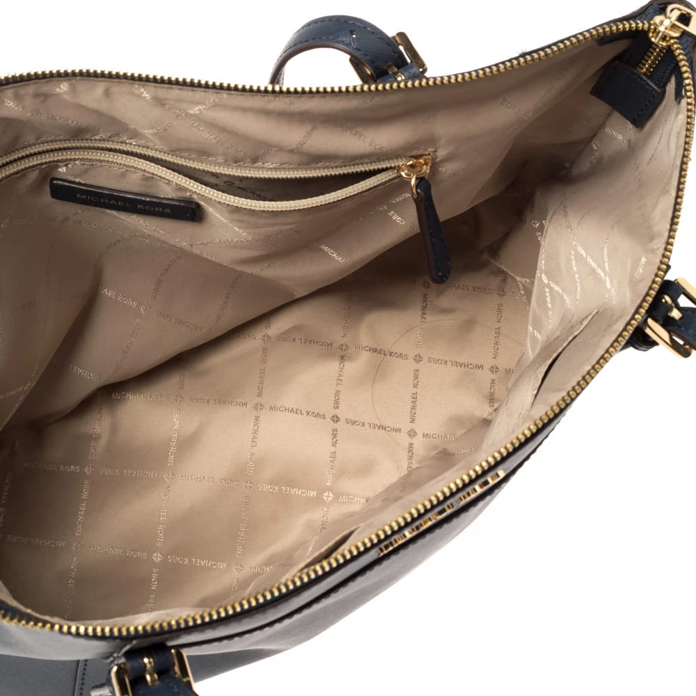 Michael Kors Blue Leather Large Voyager East/West Top Zip Tote For Women - Image 8