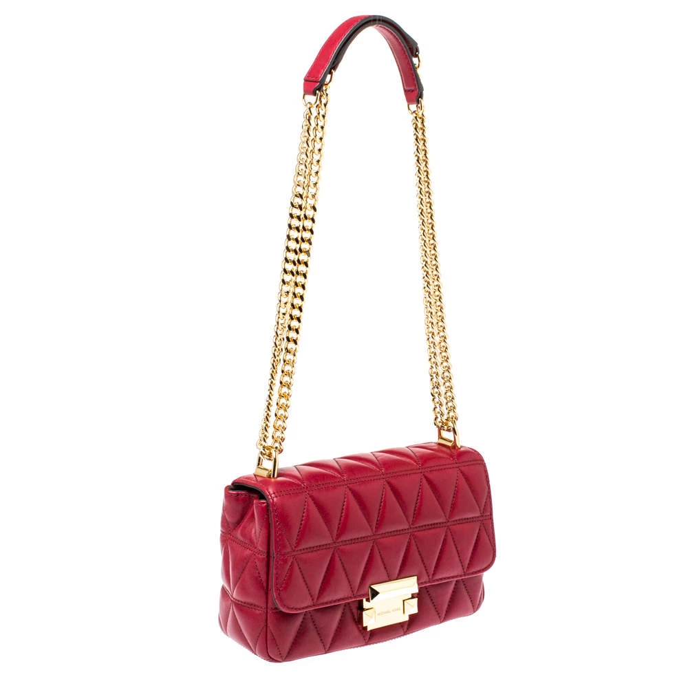 Michael Kors Red Matalesse Leather Small Sloan Shoulder Bag For Women - Image 3