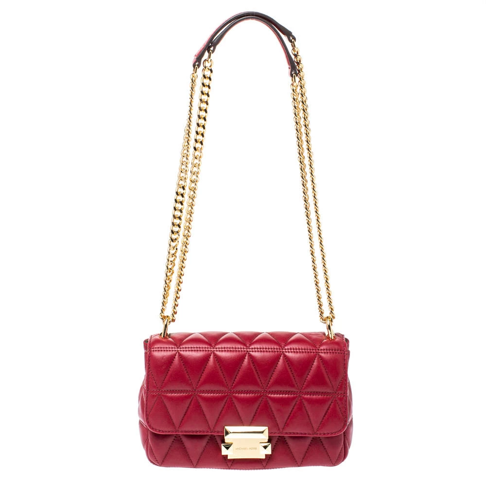 Michael Kors Red Matalesse Leather Small Sloan Shoulder Bag For Women