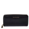Michael Kors Black Leather Jet Set Travel Zip Around Wallet For Women
