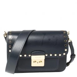 Michael Kors Navy Blue Leather Sloan Studded Shoulder Bag For Women