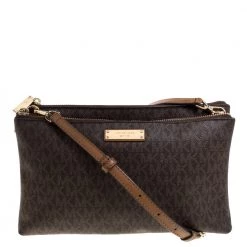 Michael Kors Brown Signature Coated Canvas Double Zip Crossbody Bag For Women