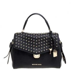 Michael Kors Black Leather Studded Top Handle Bag For Women