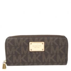 Michael Kors Brown Monogram Coated Canvas Zip Around Wallet For Women