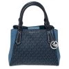 Michael Kors Two Tone Blue Signature Coated Canvas And Leather Kimberly Studded Satchel For Women