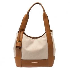 Michael Kors Brown/Beige Canvas And Leather Marlon Tote For Women