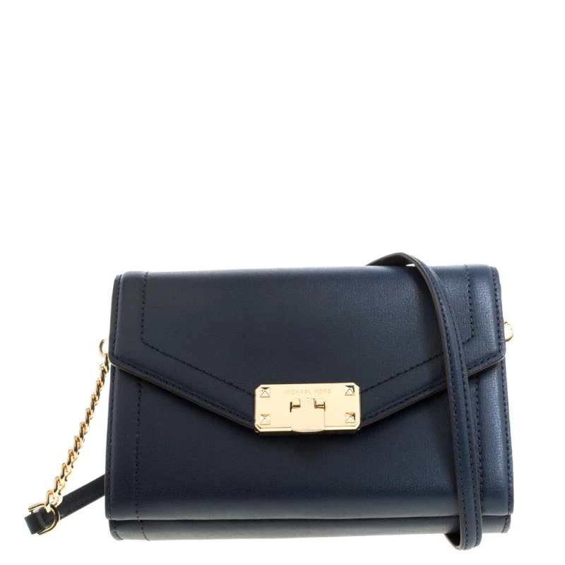 Michael Kors Navy Blue Leather Kinsley Shoulder Bag For Women