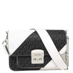 Michael Kors White/Black Signature Coated Canvas And Leather Large Sloan Editor Colorblock Chain Bag For Women