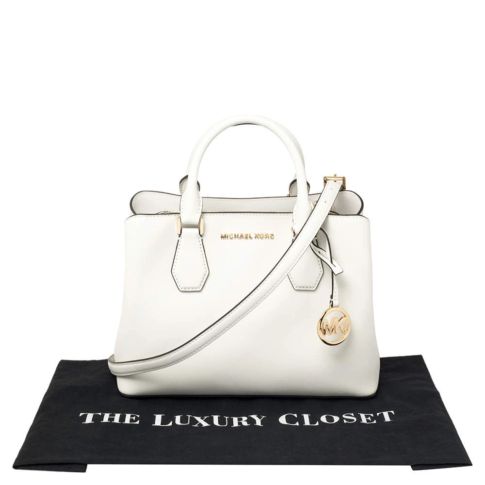 Michael Kors White Leather Savannah Satchel For Women - Image 9