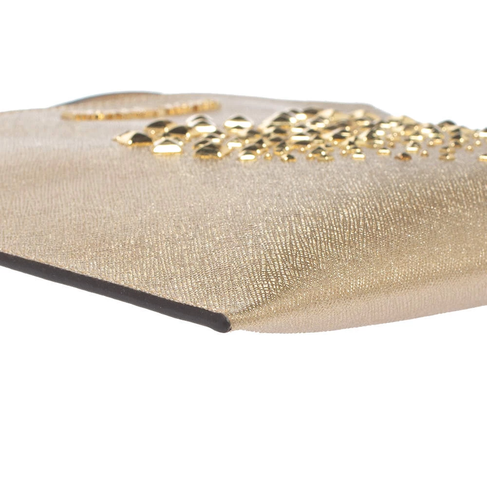 Michael Kors Metallic Gold Leather Heart Studded Wristlet Clutch For Women - Image 10