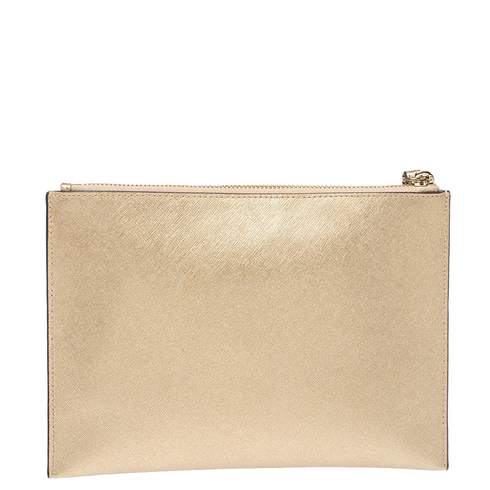 Michael Kors Metallic Gold Leather Heart Studded Wristlet Clutch For Women - Image 4