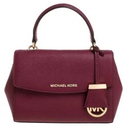 Michael Kors Burgundy Leather Small Ava Top Handle Bag For Women