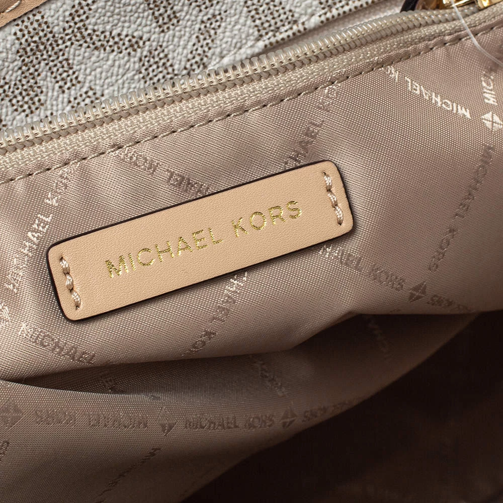 Michael Kors White/Beige Coated Canvas And Leather Medium Jet Set Tote For Women - Image 8