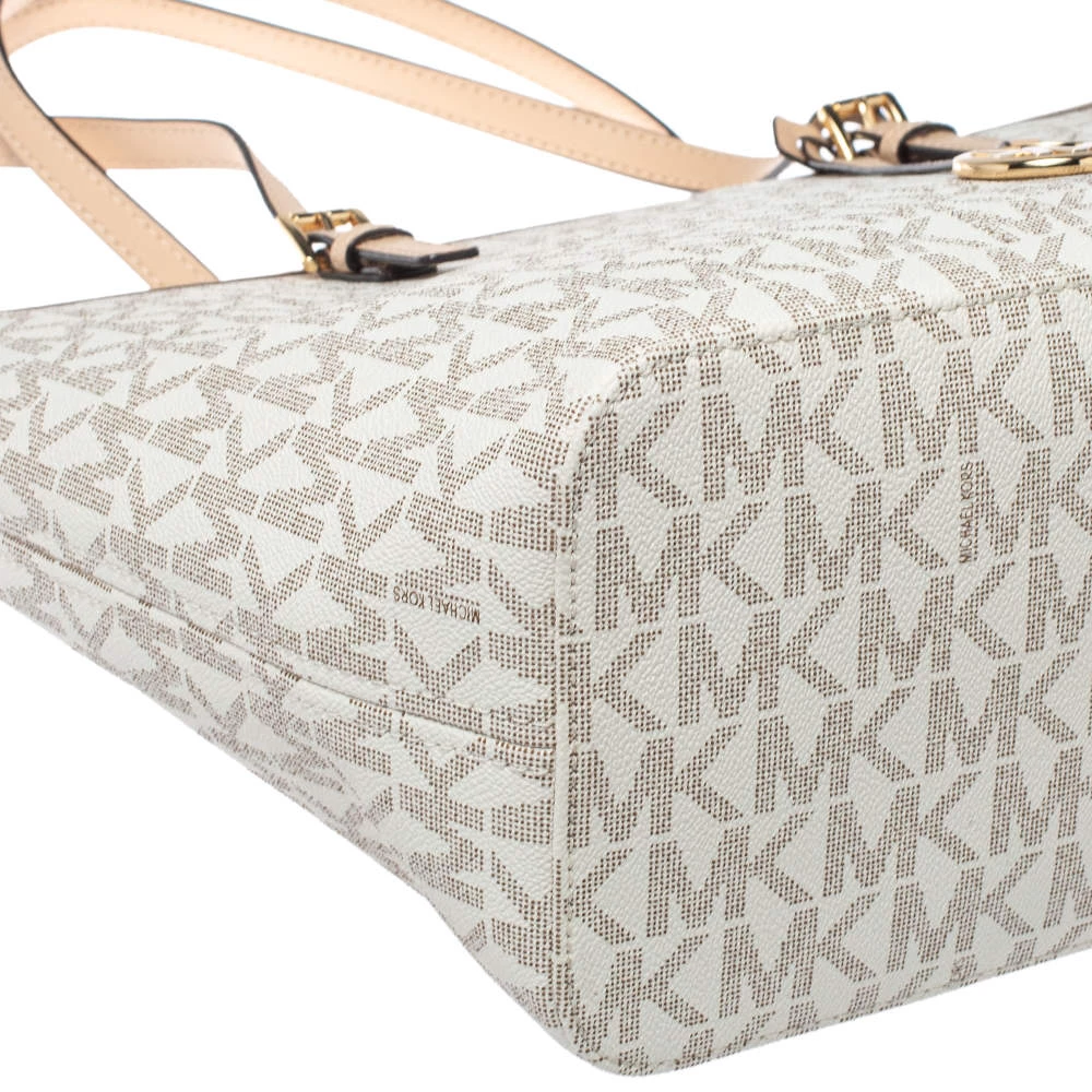Michael Kors White/Beige Coated Canvas And Leather Medium Jet Set Tote For Women - Image 10