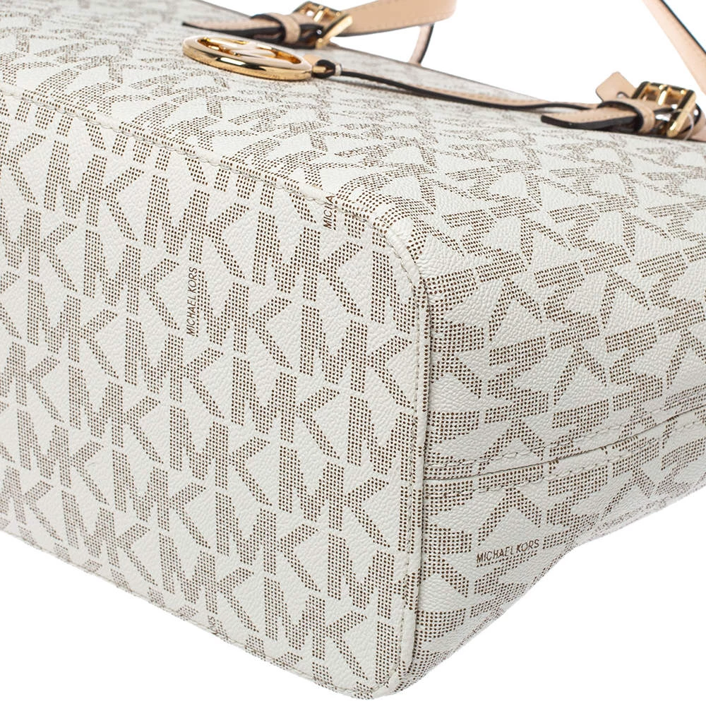 Michael Kors White/Beige Coated Canvas And Leather Medium Jet Set Tote For Women - Image 11