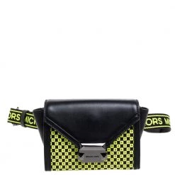 Michael Kors Black/Neon Green Leather Mini Whitney Checkerboard Belt Bag For Women