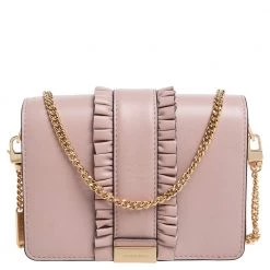 Michael Kors Powder Pink Leather Jade Ruffle Shoulder Bag For Women