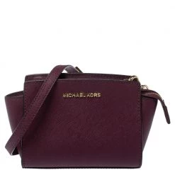 Michael Kors Purple Leather Mini Selma Crossbody Bag For Women