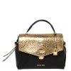 Michael Kors Black/Gold Leather And Snakeskin Embossed Leather Medium Bristol Top Handle Bag For Women