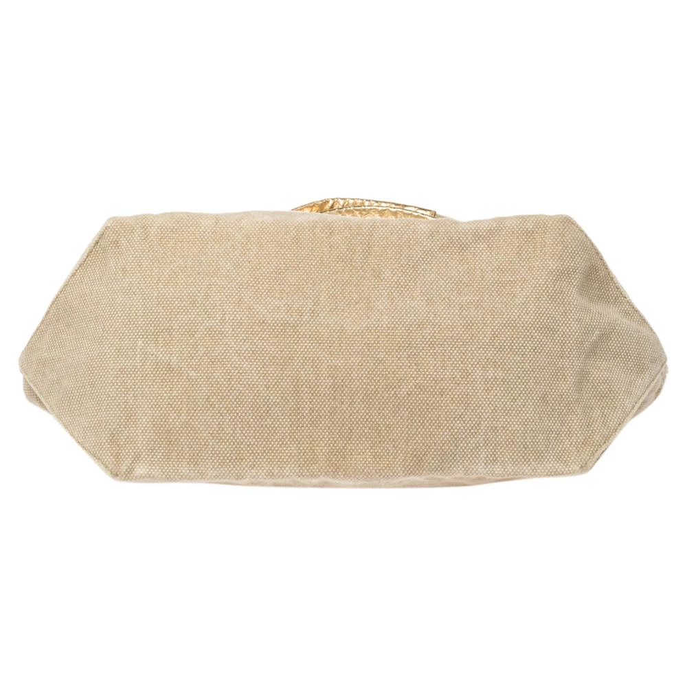 Michael Kors Beige/Gold Canvas And Croc Embossed Leather Tote For Women - Image 6