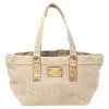Michael Kors Beige/Gold Canvas And Croc Embossed Leather Tote For Women
