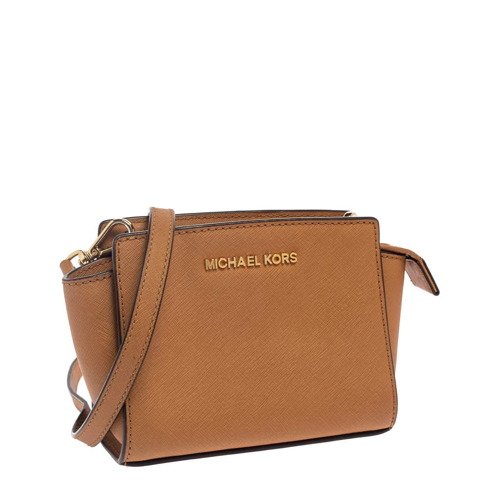 Michael Kors Tan Leather Mini Selma Crossbody Bag For Women - Image 3