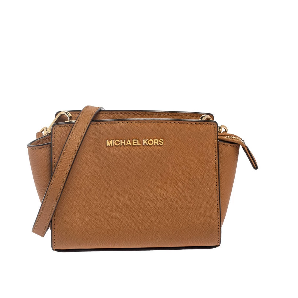 Michael Kors Tan Leather Mini Selma Crossbody Bag For Women