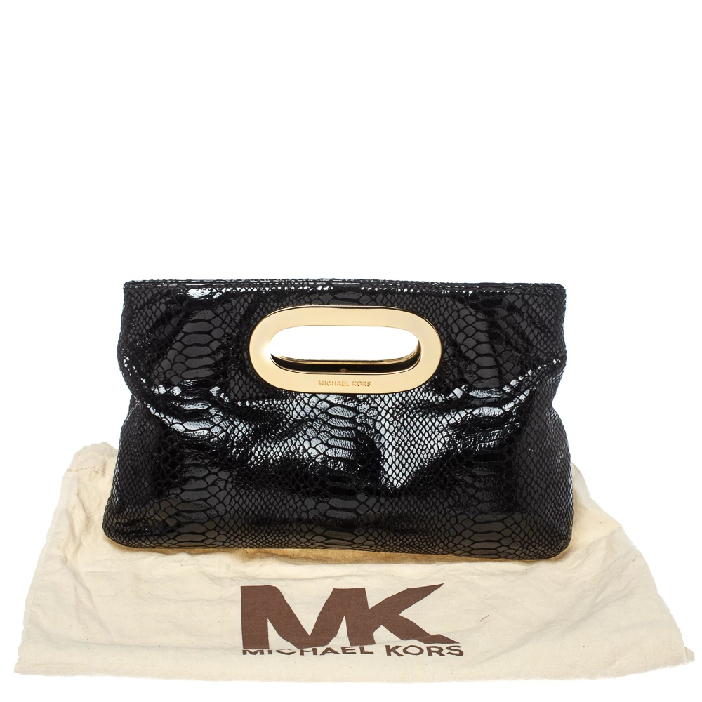 MICHAEL Michael Kors Black Patent Python Embossed Leather Berkley Clutch For Women - Image 9